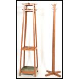A 1940's retro vintage stained beech hall / coat stand with metal drip plate to bottom and cross