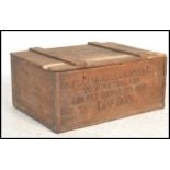A 19th century metal banded pine wine box, with the address "26 old broad street, London".
