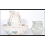 A group of ceramics to include a late 19th century Victorian wash jug and bowl having blue floral