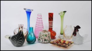 A collection of vintage retro 20th century studio art glass to include bubble control based