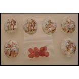A selection of porcelain oval miniatures with printed images of ladies and gentlemen, and a