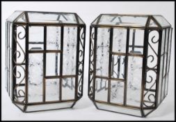 A pair of antique style hall lanterns - shades. Each of square form with wire work bodies having