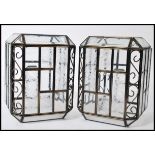 A pair of antique style hall lanterns - shades. Each of square form with wire work bodies having