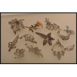 A selection of vintage mid 20th century 1940's / 50's style costume jewellery marcasite brooches and