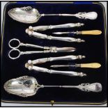 A fantastic cased silver plated crustacean cutlery set consisting of two claw crackers, pair of