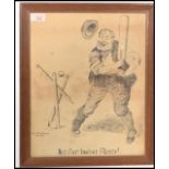 A vintage early 20th century West Country Somerset cricket sketch print of an elder cricket player