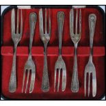 A cased set of six silver hallmarked Emile Viners dessert forks complete in fitted original case.
