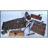 A collection of vintage early 20th century wood working tools to include a good selection of drill