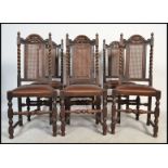 A set of 6 19th century Victorian oak barleytwist and bergere caned dining chairs. Each raised on