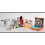 A collection of retro items to include wall hanging kitchen scales, a preserve / jam pot, soda