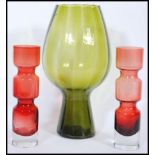 A pair of vintage retro 20th Century Riihimaki style stepped studio glass vases together with a