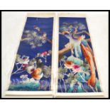 Two vintage 20th century Chinese silk scrolls having hand embroidered decoration depicting birds