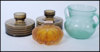 A group of vintage studio art glass to include Dartington FT58 Greek Key pattern vase by Frank