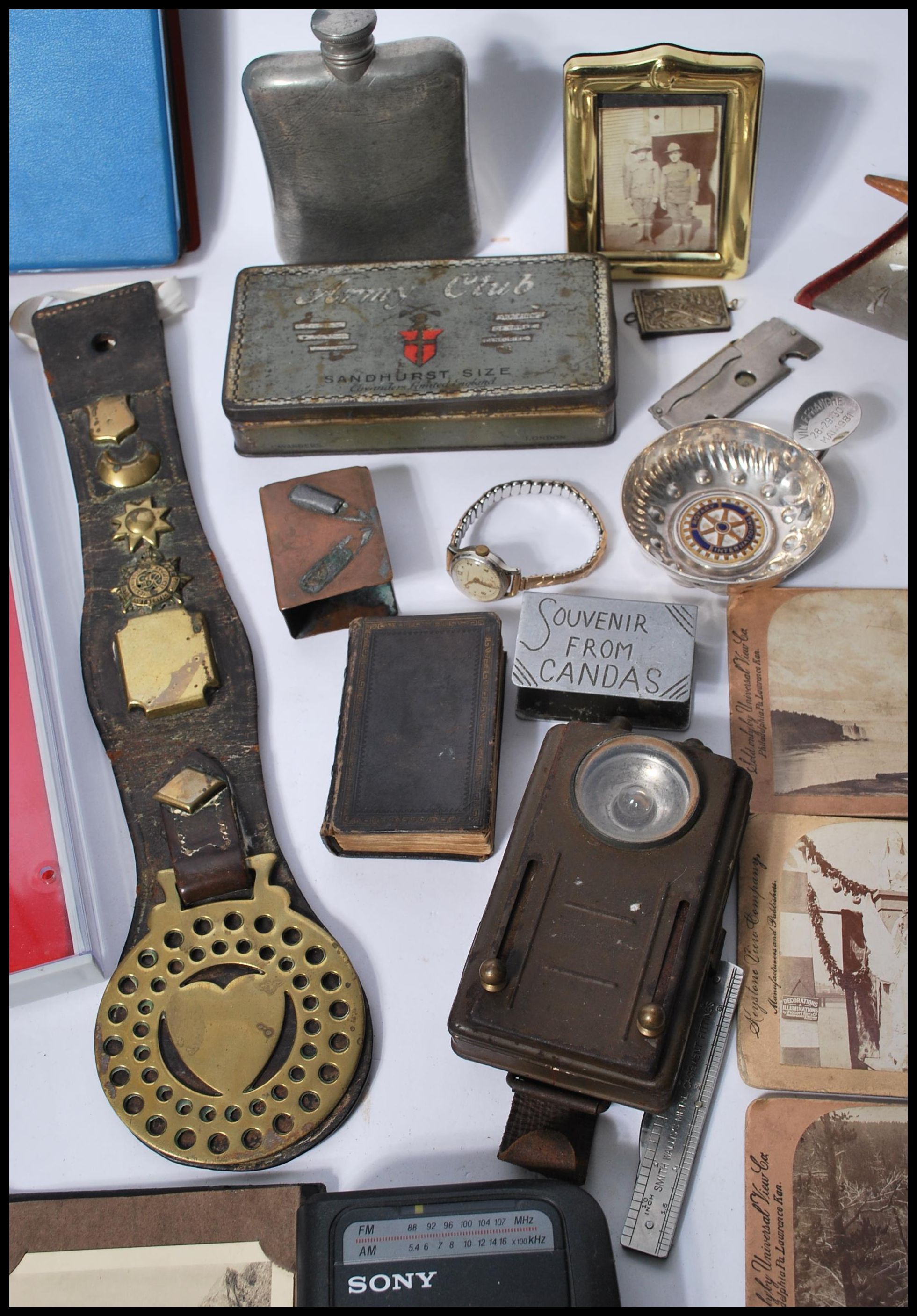 A group of vintage items to include to include horse brasses, coins, trench art etc. Needle case - Image 5 of 5