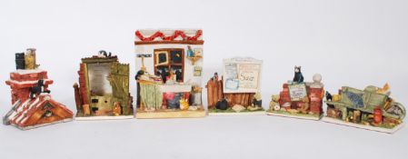 A group of six Scottish large colour box bears figurine groups featuring bears and animals in