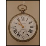 An early 20th century silver plated open faced key wind pocket watch by H Samuel, Manchester with