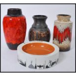 A group of vintage retro 20th century West German fat lava pottery vases to include flambe type,