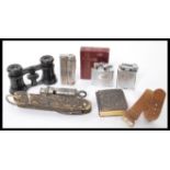 A collection of vintage items to include a stag horn multi tool knife. vintage watch, lighter, opera