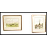 A pair of 20th century watercolour paintings one depicting a farm scene with cows grazing on hills