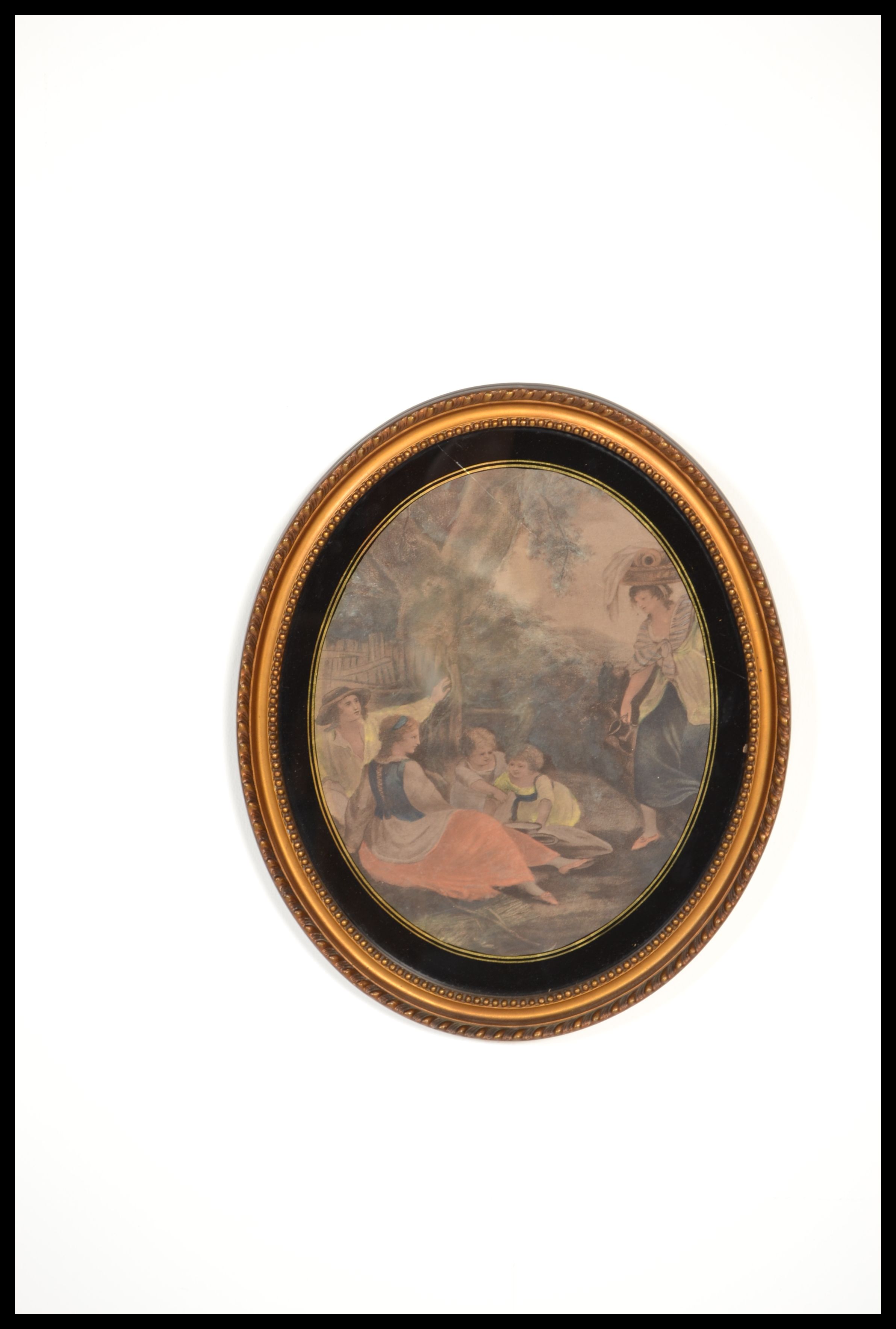 A pair of 19th Century Victorian hand coloured Georgian scene prints in oval moulded gilt frames - Image 4 of 4