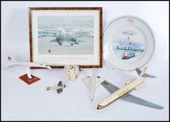 A collection of vintage aeroplane models to include Air Maroc, 2 x Concorde table models and a