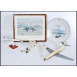 A collection of vintage aeroplane models to include Air Maroc, 2 x Concorde table models and a