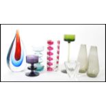 A group of vintage retro 20th century studio art glass to include a cased rain drop shaped vase,