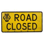 EARLY VINTAGE AA PRESSED ENAMEL ' ROAD CLOSED ' ROAD SIGN