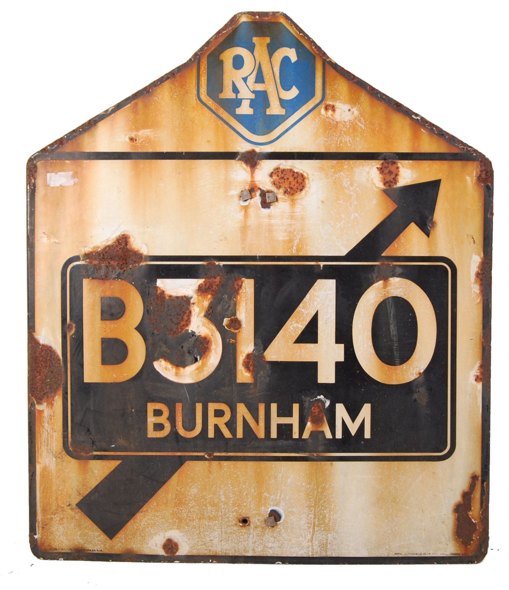 RARE ORIGINAL 1960'S RAC ENAMEL ROAD SIGN FOR BURNHAM ON SEA