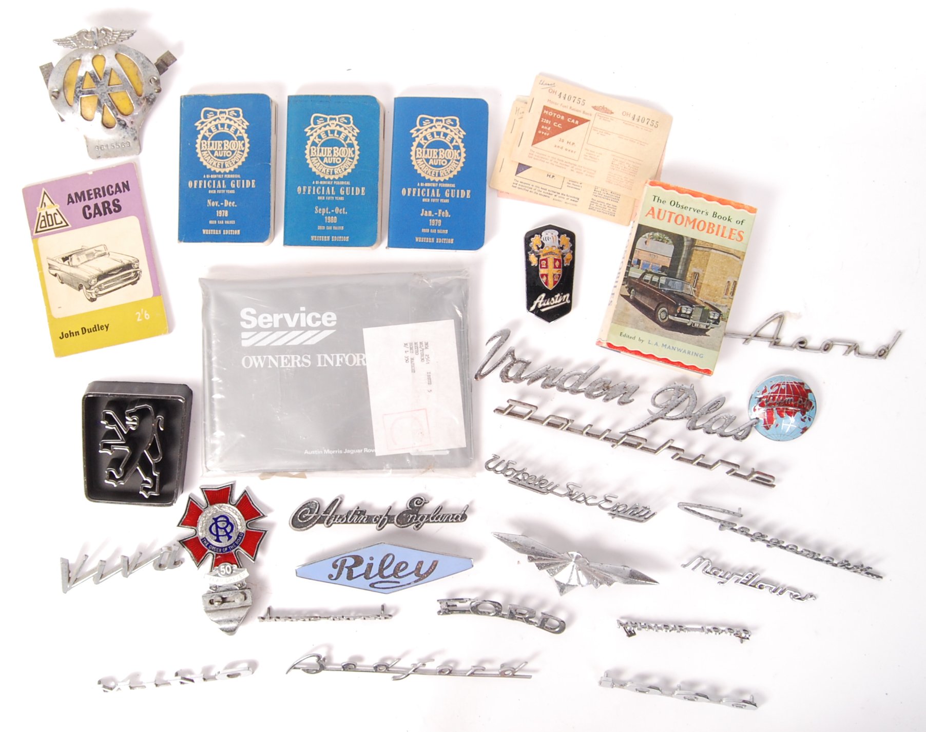 LARGE COLLECTION OF VINTAGE CLASSIC CAR BADGES & RELATED