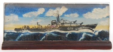 WWII SECOND WORLD WAR HMS LOOKOUT G32 OIL PAINTING