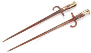 TWO ANTIQUE FRENCH 1876 PATTERN RIFLE BAYONETS