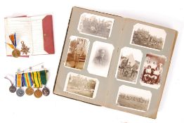 RARE WWI FIRST WORLD WAR FAMILY POSTCARD ALBUM & MEDAL GROUP