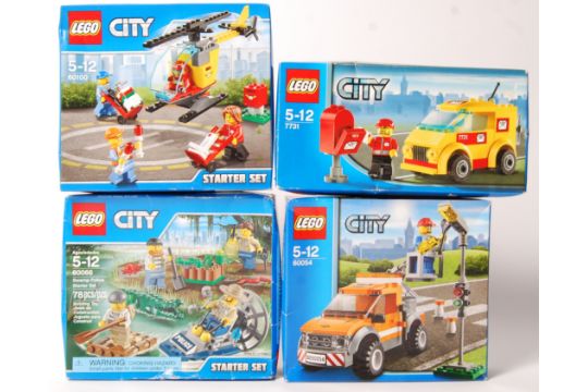 tilfældig mest Middelhavet Lego City series boxed set No's. 7731, 60100, 60066, 60054, includes a  selection of vehicles and