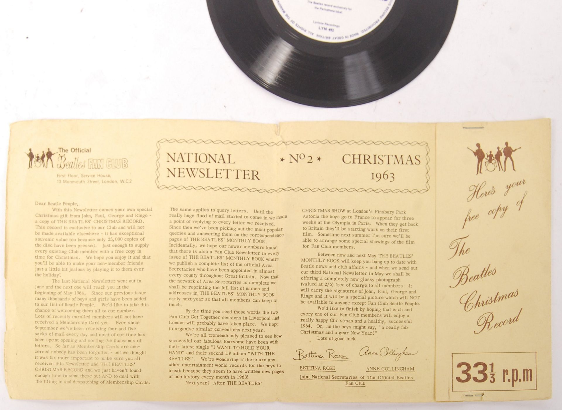 RARE OFFICIAL BEATLES FAN CLUB CHRISTMAS FLEXI DISC RECORD - Bild 2 aus 5