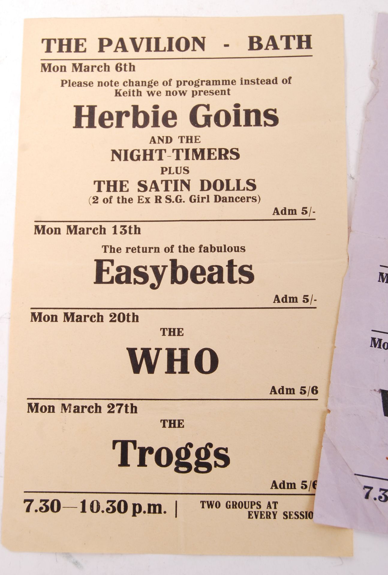 PAIR OF RARE BATH PAVILION CONCERT FLYERS - THE WHO, EASYBEATS SIGNED ETC - Bild 2 aus 4