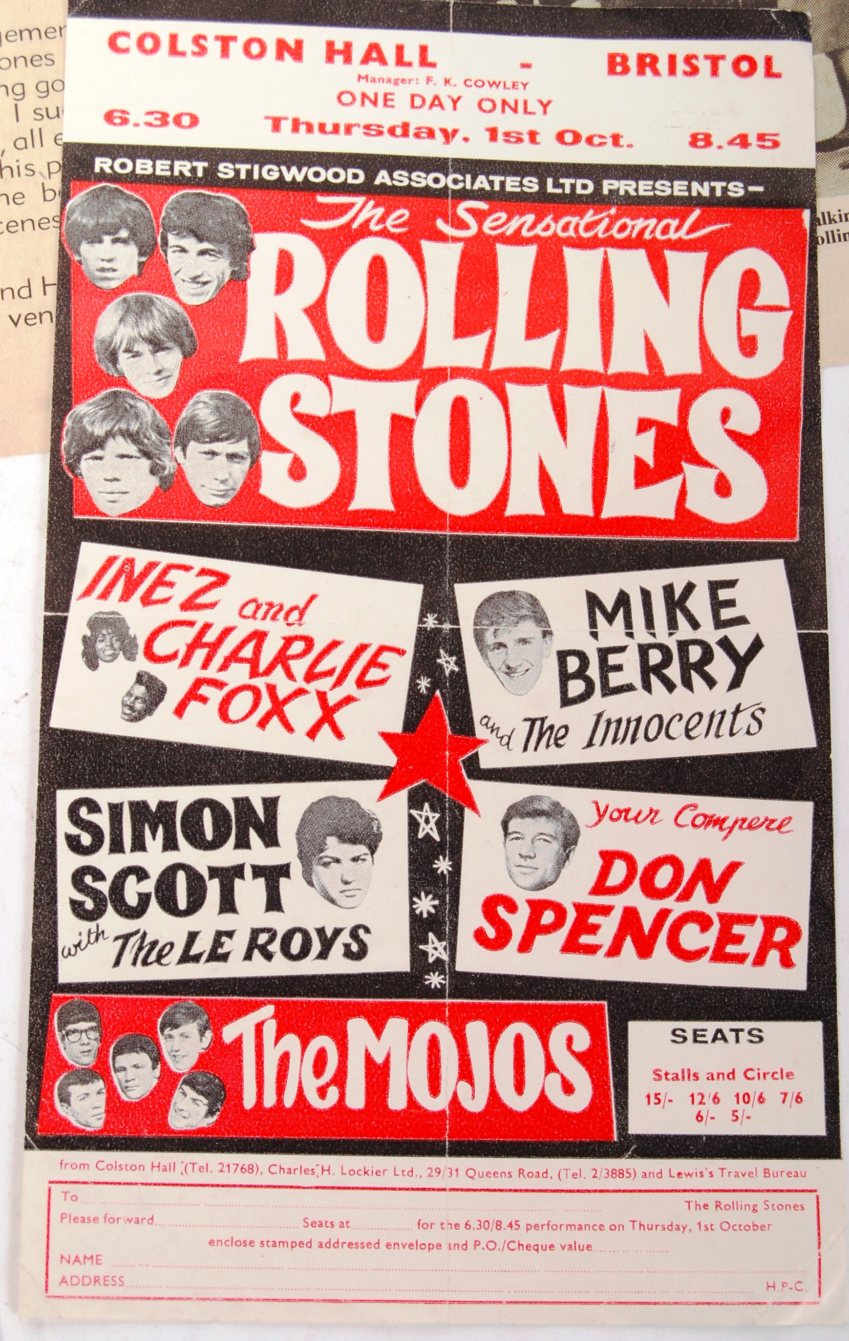 RARE ORIGINAL VINTAGE ROLLING STONES 1964 FIRST UK TOUR EPHEMERA - Image 3 of 7