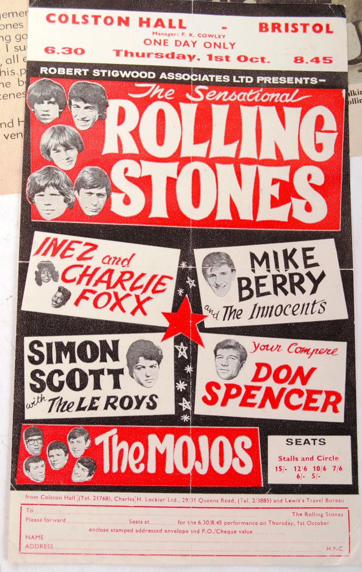 RARE ORIGINAL VINTAGE ROLLING STONES 1964 FIRST UK TOUR EPHEMERA - Bild 3 aus 7