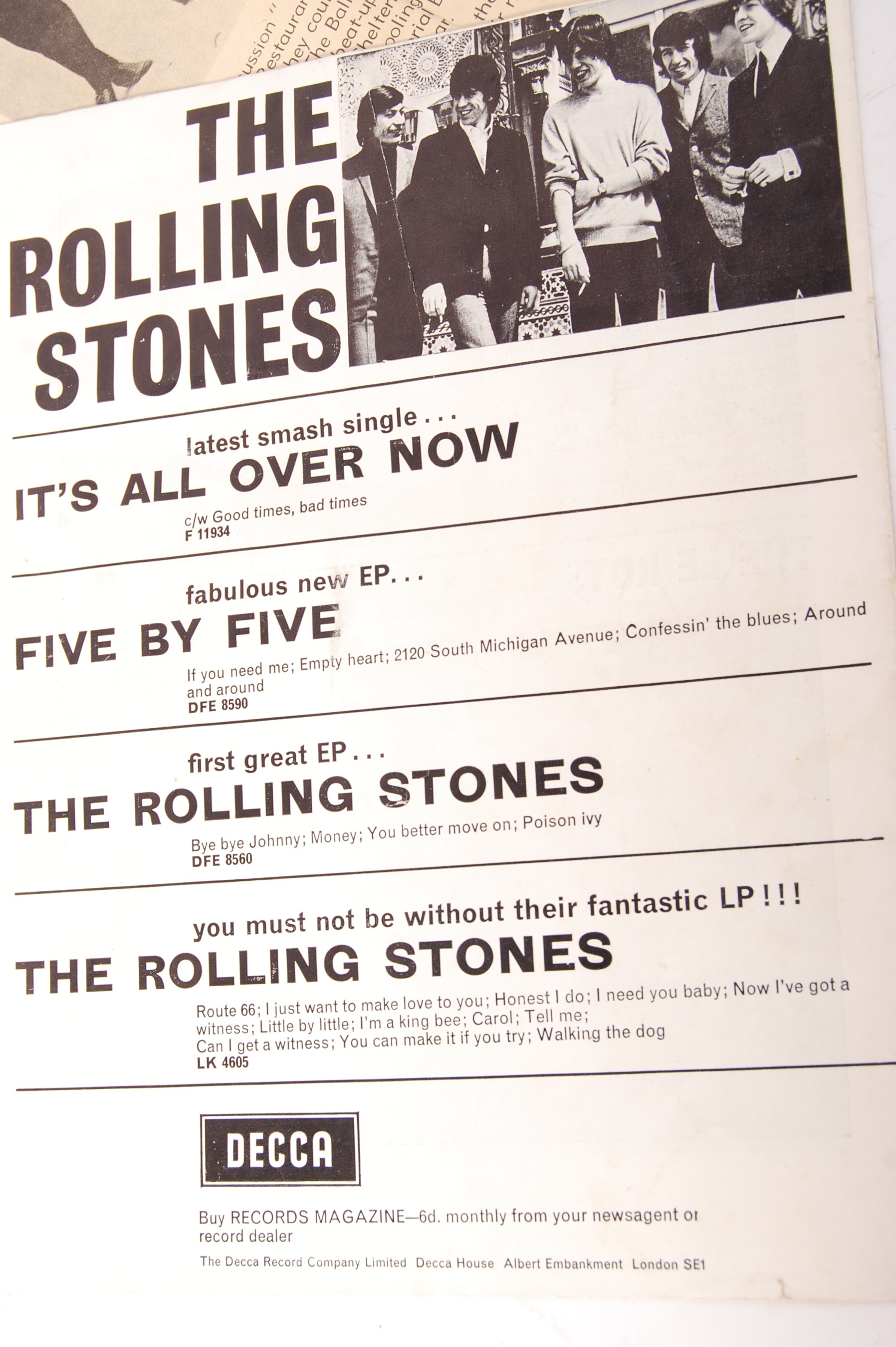RARE ORIGINAL VINTAGE ROLLING STONES 1964 FIRST UK TOUR EPHEMERA - Image 5 of 7