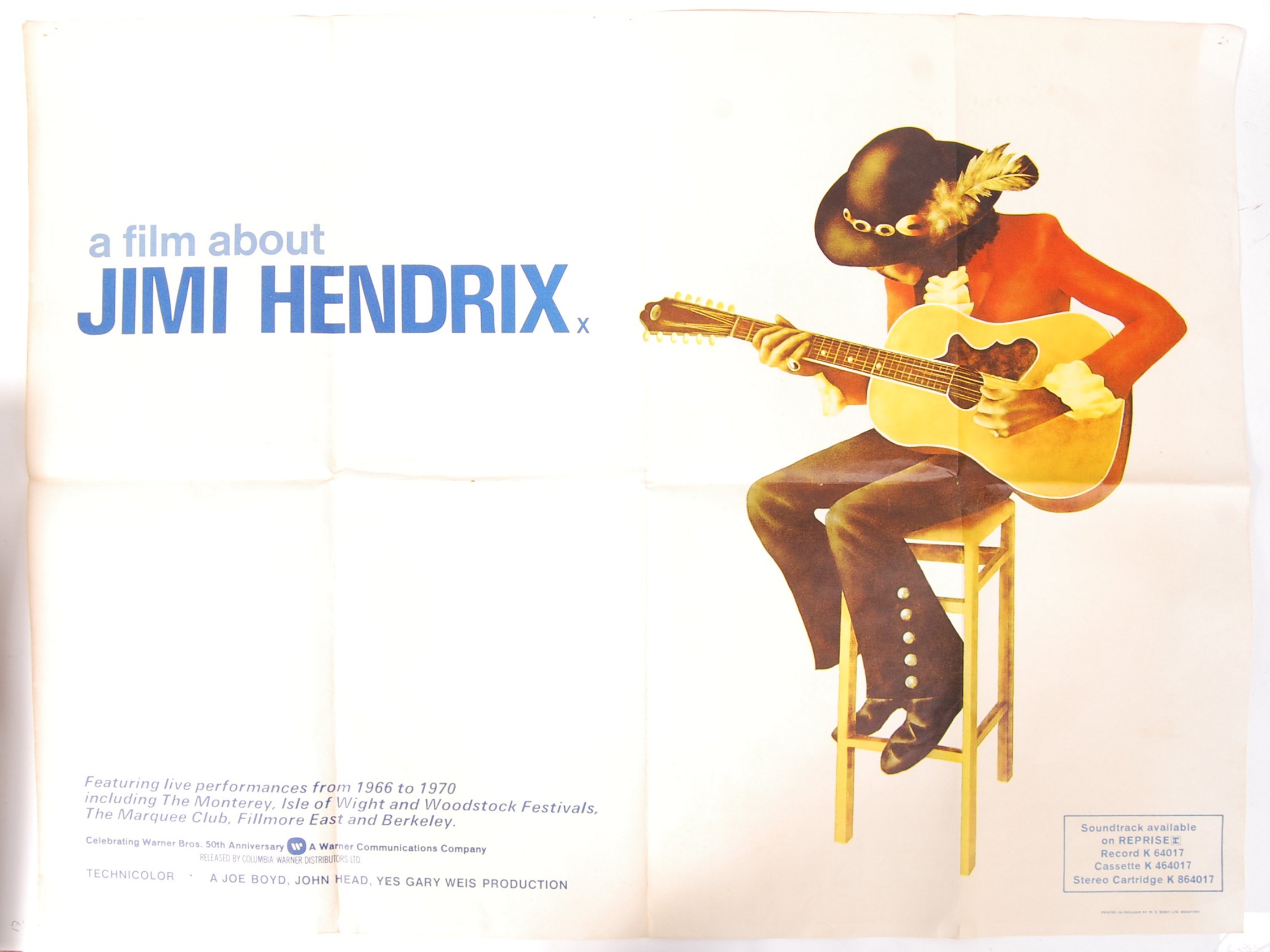 ' A FILM ABOUT JIMI HENDRIX ' 1973 ORIGINAL CINEMA UK QUAD MOVIE POSTER