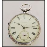 A 19th century Victorian silver hallmarked JW Benson pocket watch having a fusee movement. The white