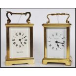 Two brass carriage clocks to include a Mappin and Webb and Bayard, having brass casings and swing