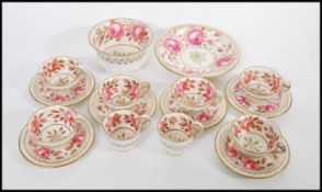 An early 19th century Chamberlain Worcester ' Cabbage Rose ' pattern part dinner / tea service.