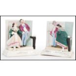 A pair of 19th Century Staffordshire Victorian novelty ceramic fairings / figurines to include one