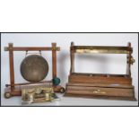 A group of antique items to include a 19th century oak triple decanter tantalus having drawer