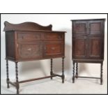 Two pieces of 20th Century Edwardian oak barley twist furniture comprising of a tall cupboard