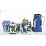 A group of 19th century Jasperware Cameoware in the manner of Wedgwood mostly Austrian with some