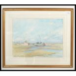 A water colour painting of moored ships and fishin