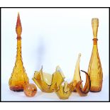 A collection of vintage retro 20h century amber glass studio art glass to include two Italian