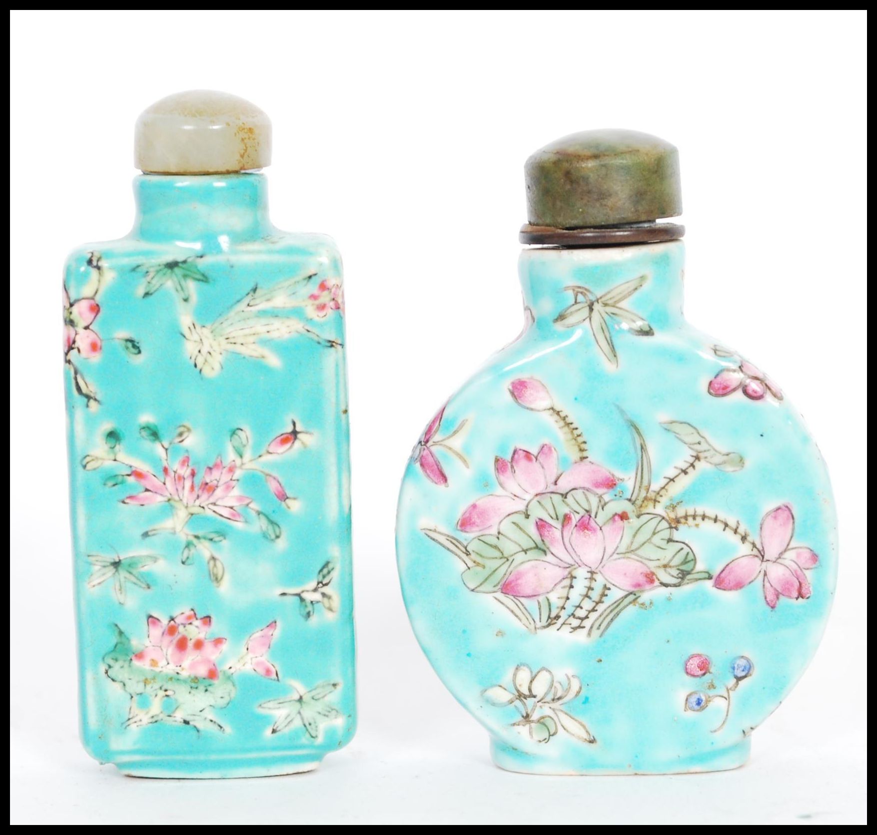 A near pair of 19th century Chinese turquoise snuff / perfume bottles one of moon flask shape and - Image 3 of 5